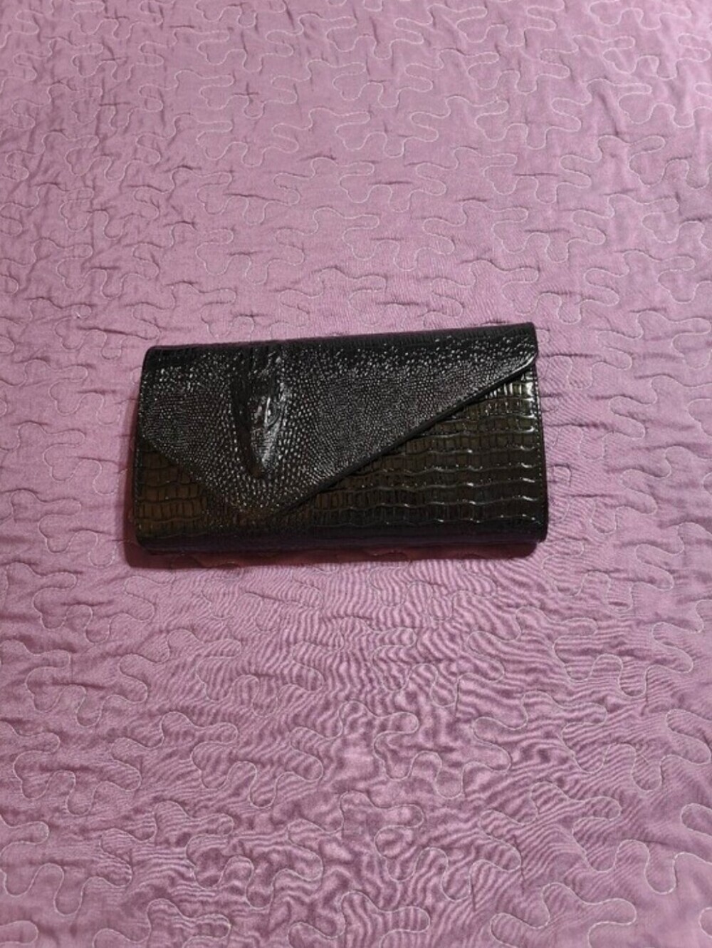 Raised Crocodile Clutch Black - Picture 2 of 7